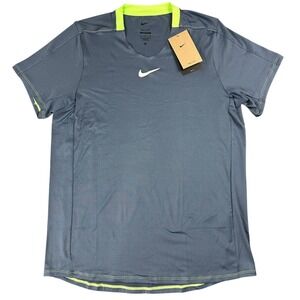 Nike Court Dri-FIT Tennis Shirt Mens Medium Blue Tour Slim Fit DR6548-491 NEW